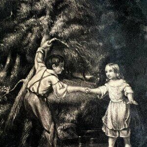 Help Me Over Steel Engraving 1859 Victorian Art Crossing Creek Forest DWY5C